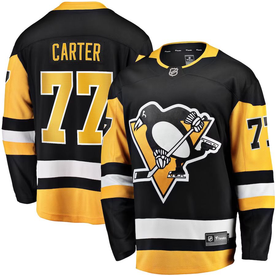 Men Pittsburgh Penguins #77 Jeff Carter Fanatics Branded Black Home Breakaway Replica NHL Jersey